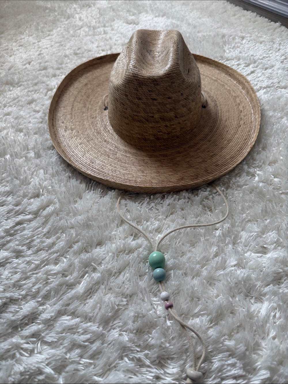 Lack of Color Western Sun Hat with Decorative Bead Chin Strap - Natural
